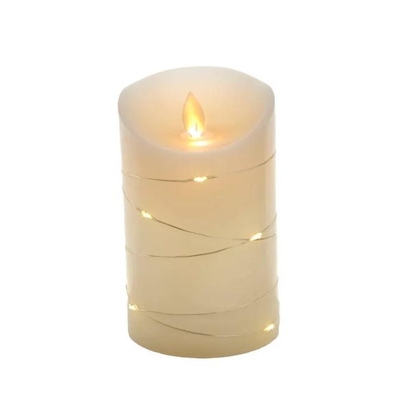 6" 11 Light Battery Operated Warm White LED Ivory Flicker Flame Candle With Fairy Lights
