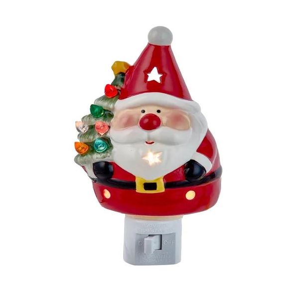 5" Clear Incandescent Santa With Christmas Tree Night Light
