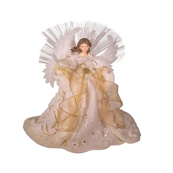16" Gold/White Fiber Optic Angel Christmas Tree Topper