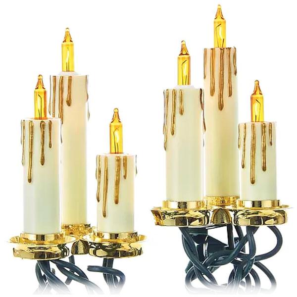 15 Light 12' Green Wire "Triple Candle in Gold Dish" String Set