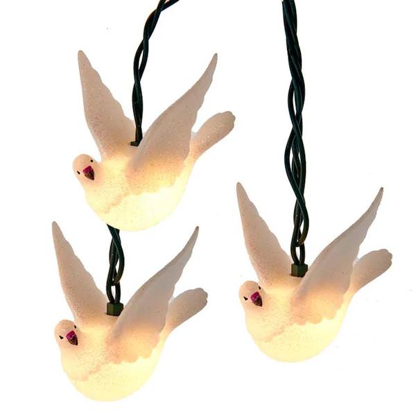 10 Light Glittered Dove Green Wire Holiday String Set