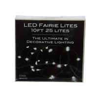 Kurt S. Adler 25 Light 8' Battery Operated Cool White Green Wire Fairy Light Set 