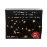 Kurt S. Adler 100 Light 33' Battery Operated Warm White Green Wire Fairy Light Set 