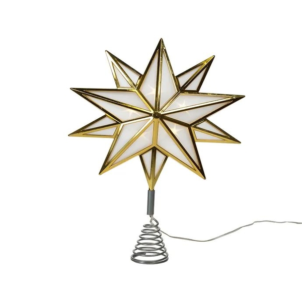 15" 10 Light Warm White Gold Star Christmas Tree Topper