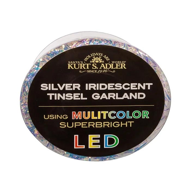 32.8' 100 Artificial Light Multicolor Superbright Iridescent Silver LED Tinsel Garland