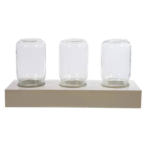 3-Piece White Wooden Glass Mason Jar Fairy Lights Display
