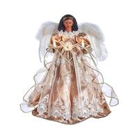 Kurt S. Adler 10 Light 16" White & Rose Gold African American Angel Tree Topper
