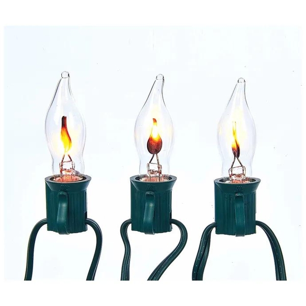 18' 10 Light UL Flicker Flame Amber Candle Longer Light Set