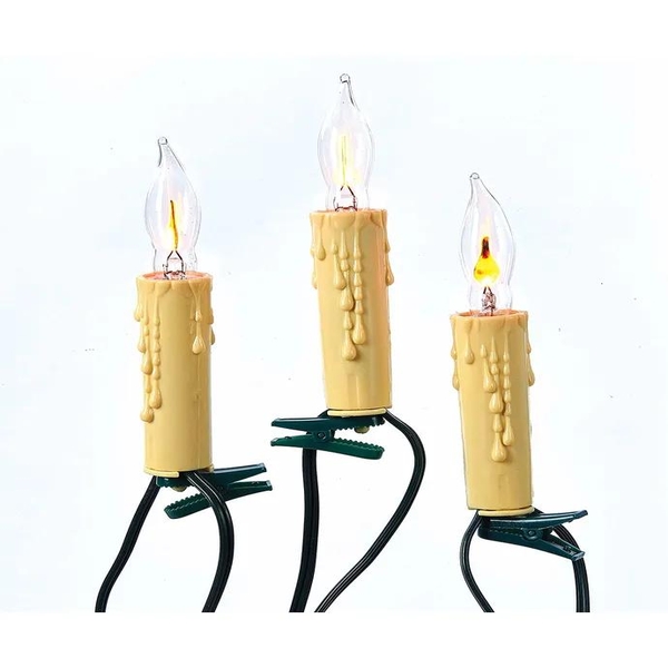 18' 10 Light UL Flicker Flame Amber Candle Longer Light Set