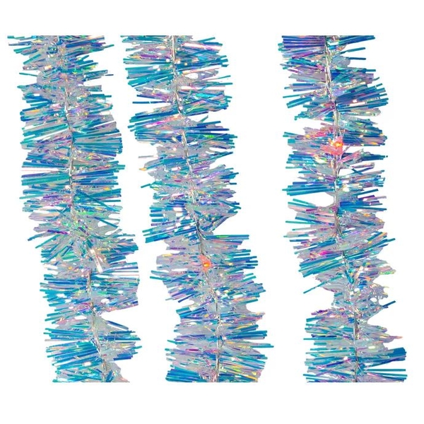 6.3' 20 Artificial Light RGB Superbright Iridescent Silver Tinsel LED Garland