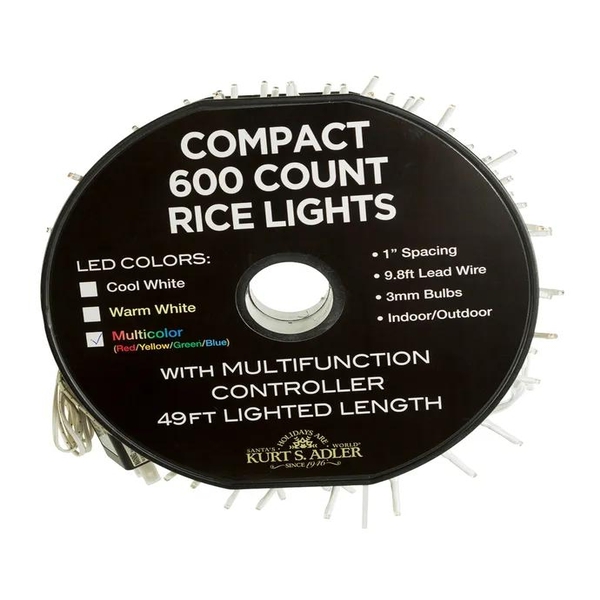 49' 600 Light White Wire Multi-Color Rice Lights 