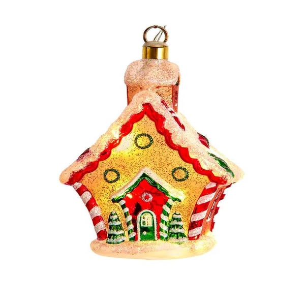 5" Glass Illuminated Gems USB Warm White LED Gingerbread House Ornament
