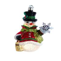 Kurt S. Adler 5" Glass Illuminated Gems USB Warm White LED Snowman With Snowflake Ornament