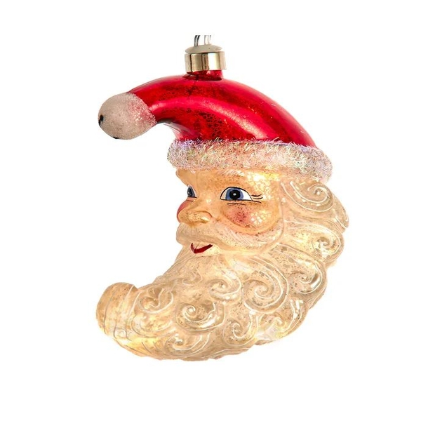 4.5" Glass Illuminated Gems USB Warm White LED Santa Moon Ornament