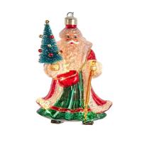 Kurt S. Adler 5" Glass Illuminated Gems USB Warm White LED Santa With Christmas Tree Ornament