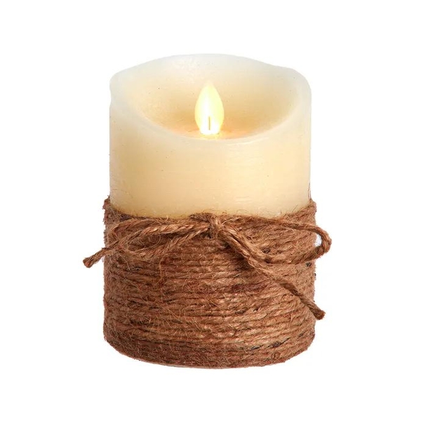 5" 1 Light Battery Operated Warm White LED Ivory Flicker Flame Rope Candle 