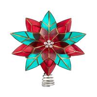 Kurt S. Adler 10 Light 9.5" UL Red and Green Poinsettia Tree Topper