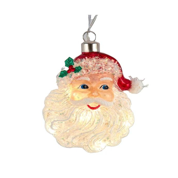 4" Glass Illuminated Gems USB Warm White LED Fairy Light Santa Head Ornament