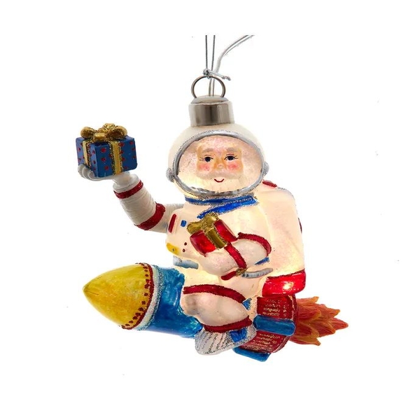4.75" Glass Illuminated Gems USB Warm White LED Fairy Light Astronaut Santa Ornament