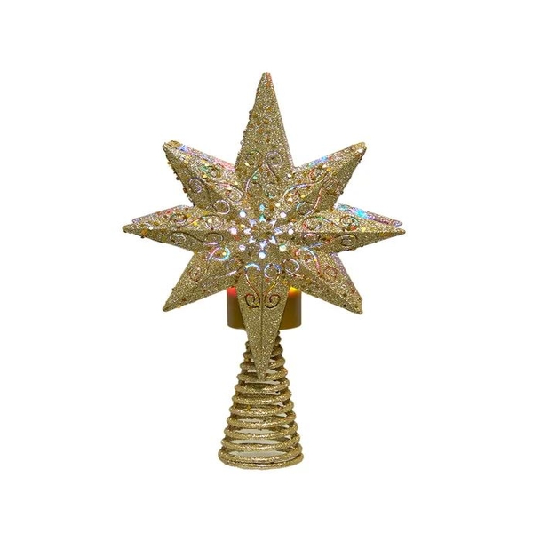 13.4" Pre-Lit Gold Glitter Polaris Star Projector Treetop
