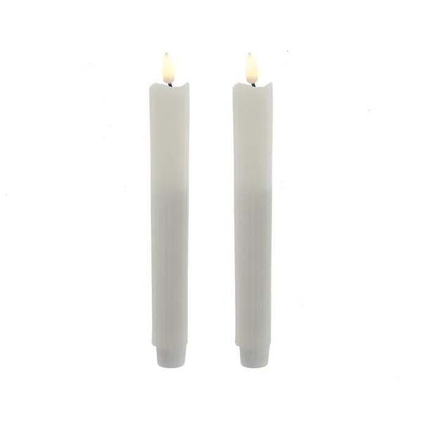9.7" Battery Operated White LED Flicker Flame Ridged Taper Candles (2 pack)