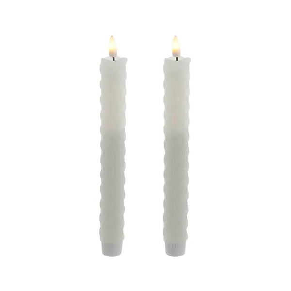 9.7" Battery Operated White LED Flicker Flame Diamond Shaped Taper Candles (2 pack)