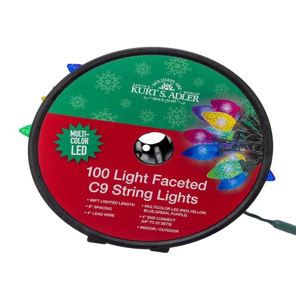 100 Light 66' Multicolor LED Faceted C9 String Lights On Spool