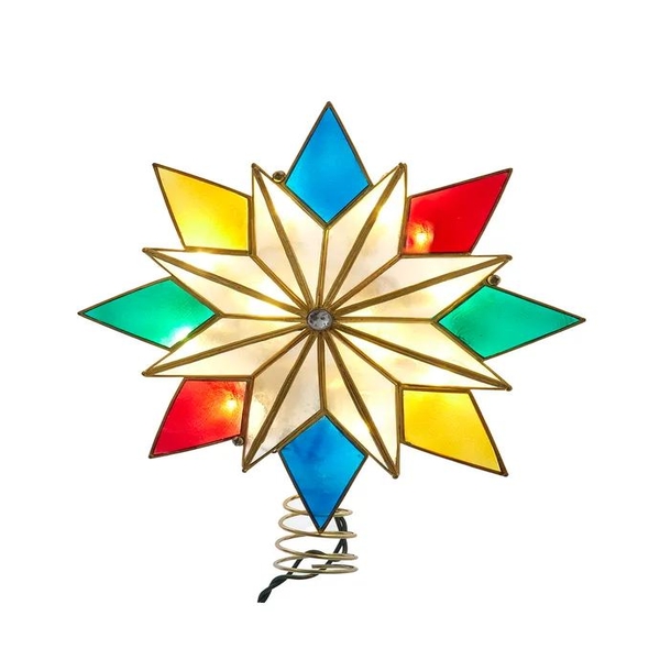 10 Light 9" UL 8 Point LED Multicolor Capiz Star Tree Topper