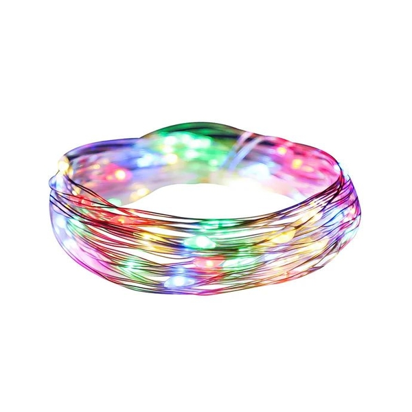16.4' Battery 50 Light Operated Multifunction Multicolor Fairy LED Silver Wire Light Set with Remote
