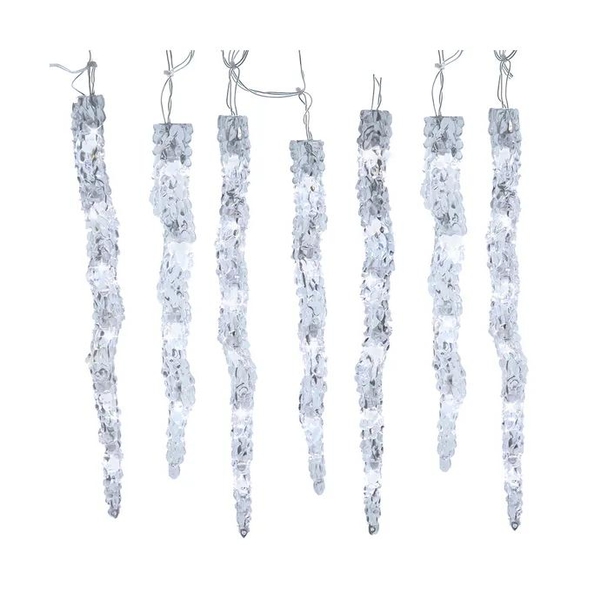 60 Light 7' Multifunction Pure White & Warm White LED Icicle String Light With Remote