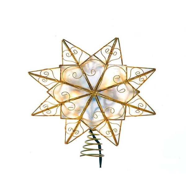 10 Light 9.27" UL LED Gold Capiz Star Tree Topper with Scroll Accents