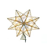 Kurt S. Adler 10 Light 9.27" UL LED Gold Capiz Star Tree Topper with Scroll Accents