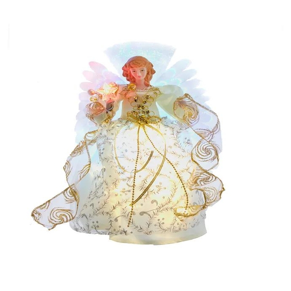 12" 30L UL Gold Fairy Fiber Optic Angel Christmas Tree Topper