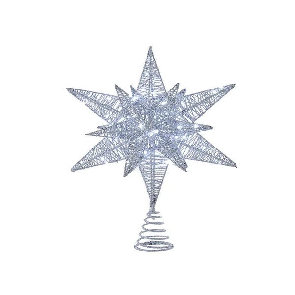 15" 80 Light Cool White LED Silver Starburst Tree Topper