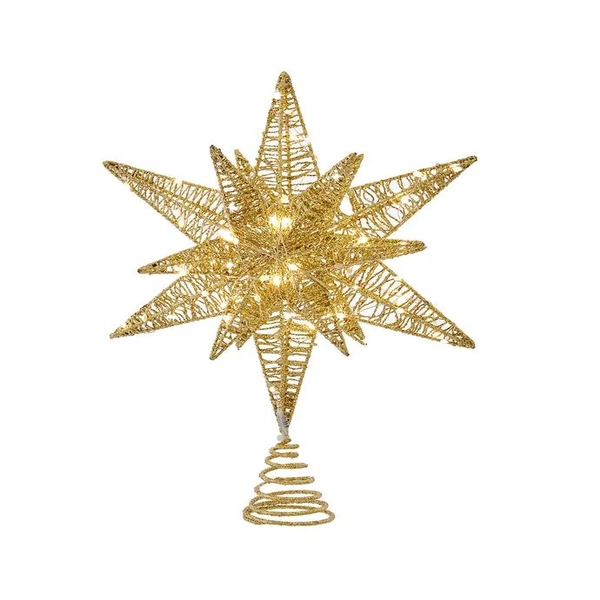 15" 80 Light Warm White LED Gold Starburst Tree Topper