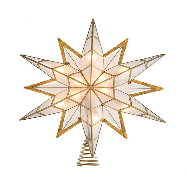 10 Light 14" UL Gold Glitter Finish Capiz Star Tree Topper