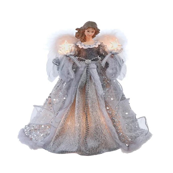10 Light 14" UL Silver & Ivory Angel Tree Topper