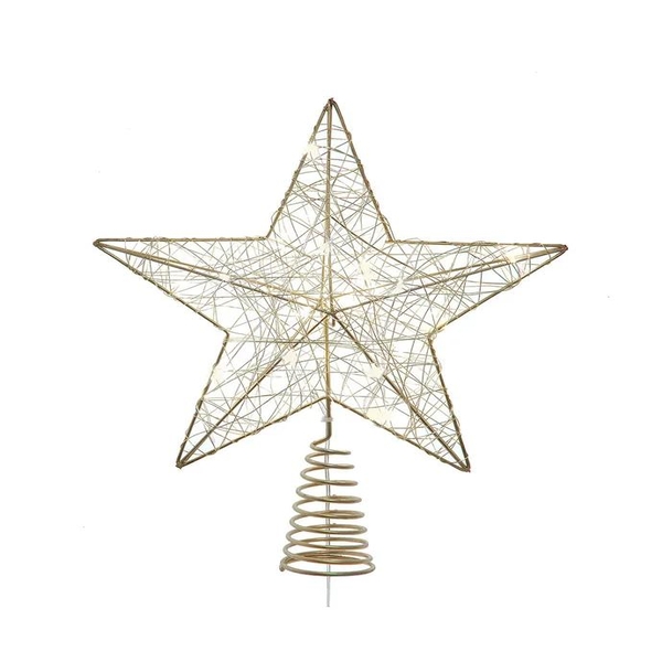 11.8" Battery Operated Warm White LED 5-Point Gold Metal Star Treetop