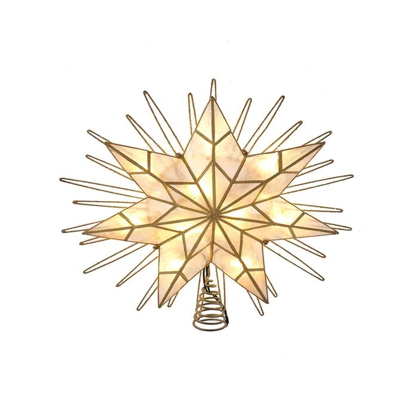 10 Light 14" 7-Point LED Gold Glittered Star Tree Topper