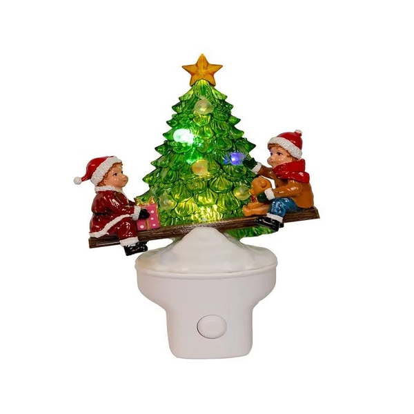 6.18" Multicolor Warm White Powered Children on Seesaw with Tree Night Light 