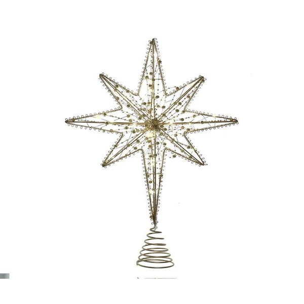 19.7" Battery Operated Warm White LED Gold Metal Star Treetop