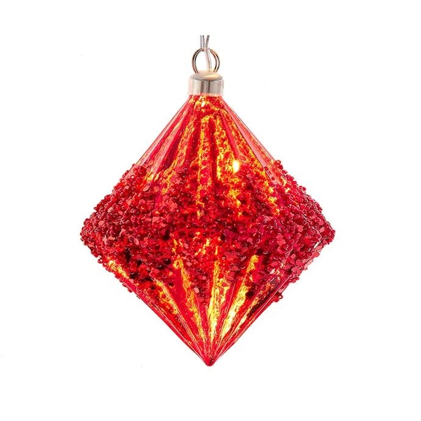 5" Glass Illuminated Gems USB Warm White LED Fairy Light Red Diamond Shape Ornament