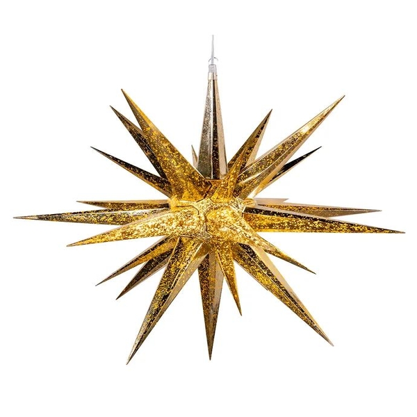 4 Light 24" Warm White LED Gold Crackle Moravian Star
