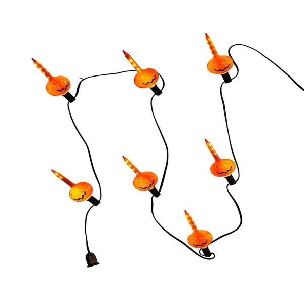 7 Light 6' UL Orange Dangling Pumpkin Streaming String Light Set