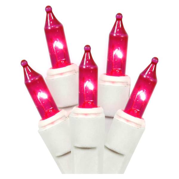 35 Light 11.5' White Wire Pink Miniature String with 3" Spacing