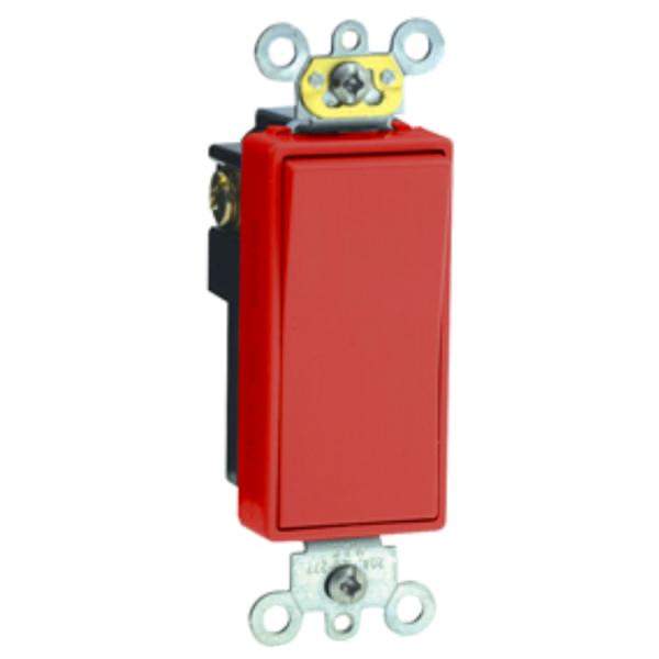 Red 20 amp 120/277 volt Rocker Single Pole Switch