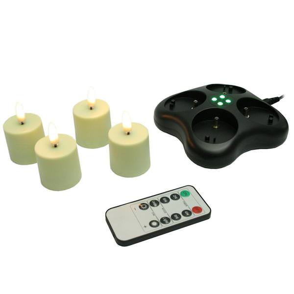 Ivory (Unscented) Straight Edge Rechargeable Votives (Remote included) (Set of 4)