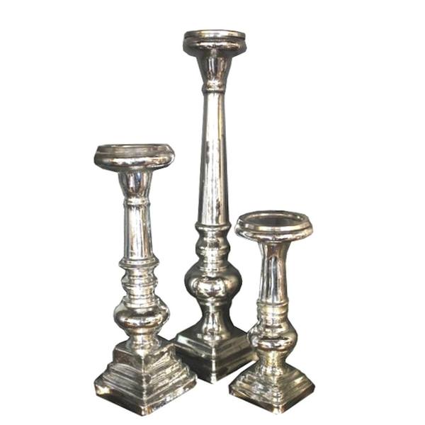 Set of 3 11" 15" and 21" Metallic Glass Candle Holder 