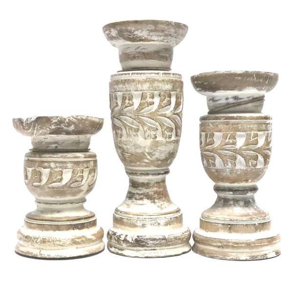 Set of 3 6" 8" and 10" Weathered Wood Candle Holder 