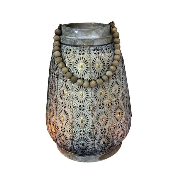16.5" Round Beaded Handle Lantern (Candle not Included)